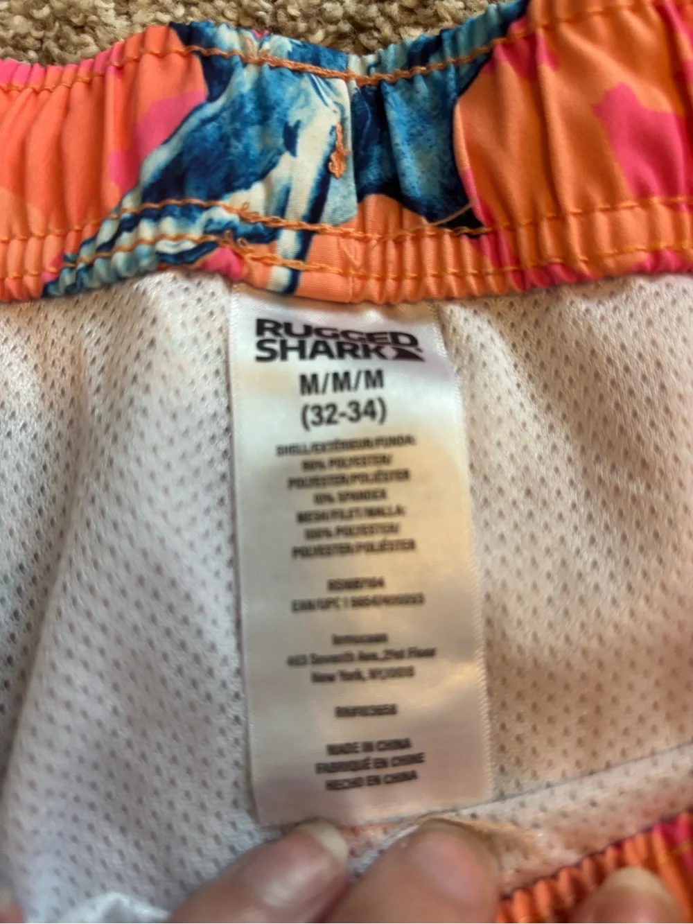 Rugged Shark Men’s Swim Trunks Size M 7 inch inseam w/ lining